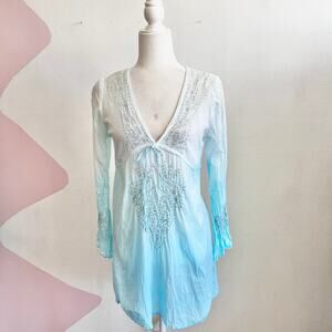 Ravinya Embroidered Babydoll Tunic Cover Up Y2K Boho Festival Retro Medium